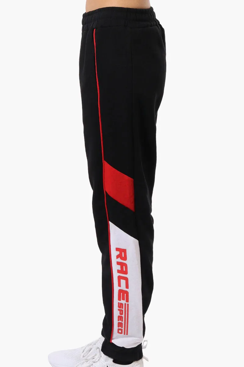 New Look Race Side Print Fleece Joggers - Black