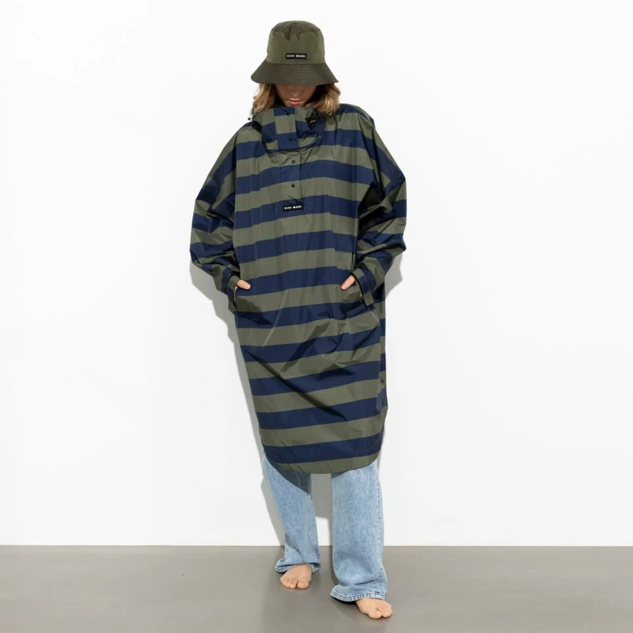 Raincoat bold stripes - navy/olive