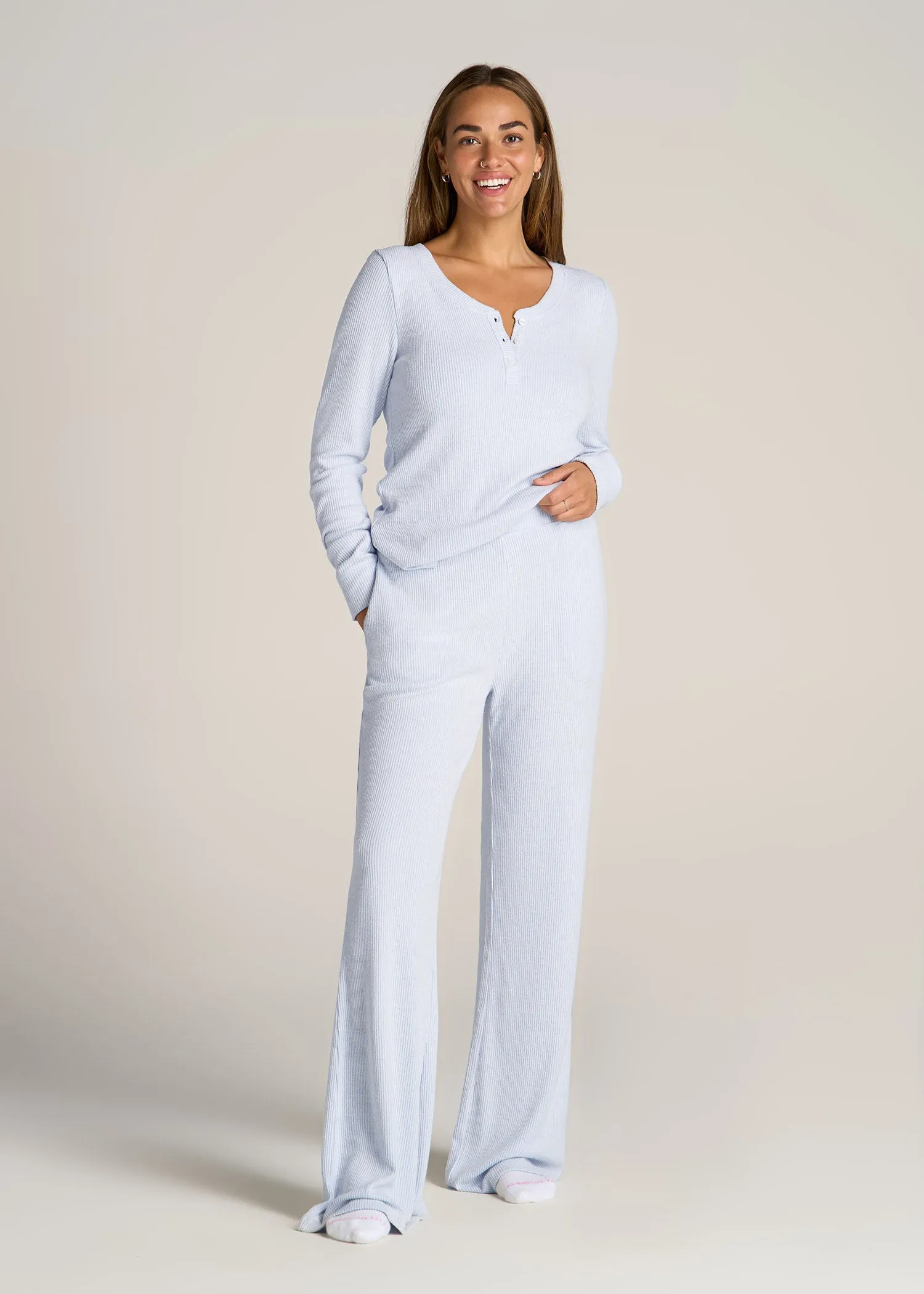 Ribbed Henley Top for Tall Women in Bluebird Mix