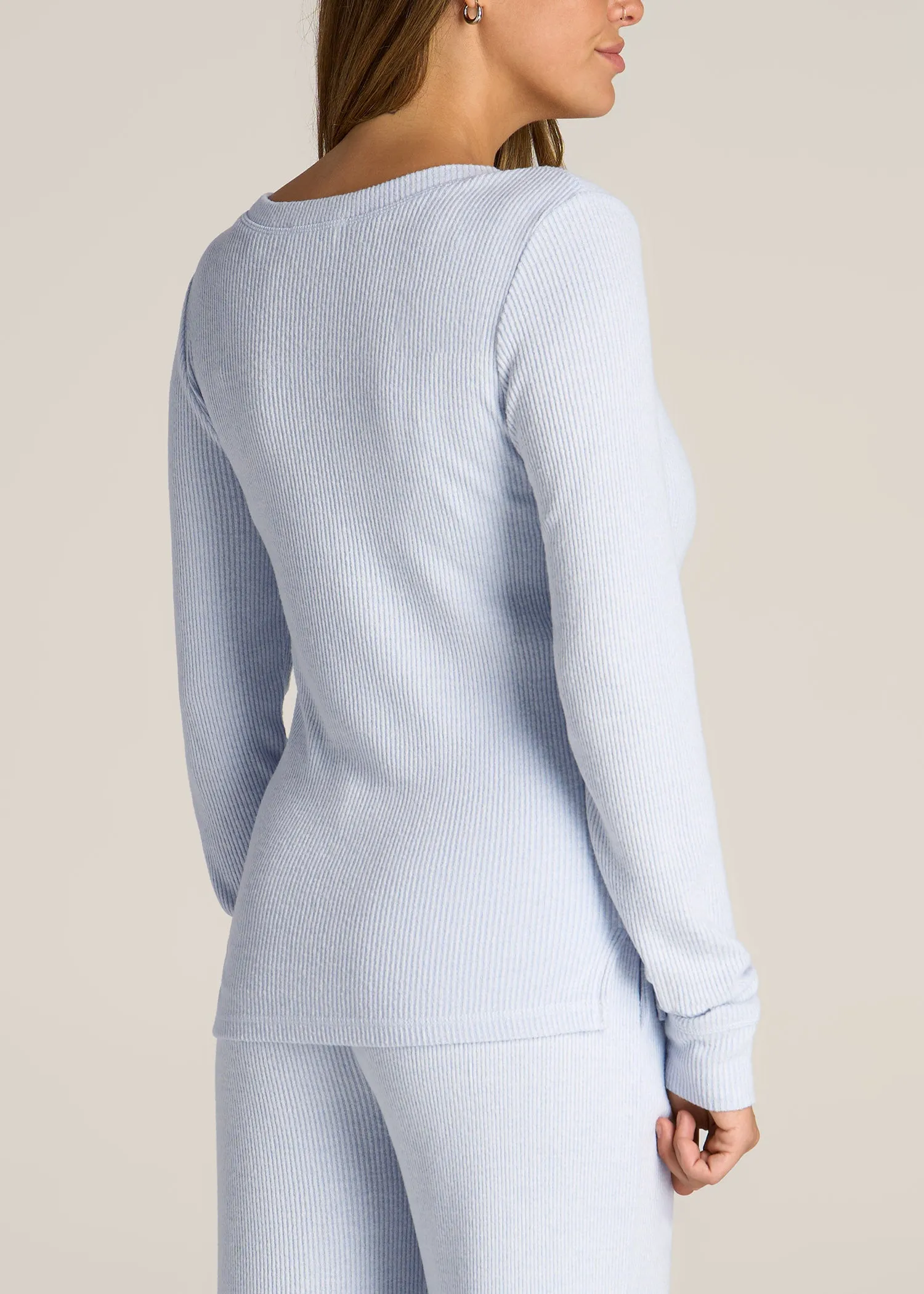 Ribbed Henley Top for Tall Women in Bluebird Mix