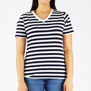 RRJ Basic Tees for Ladies Regular Fitting Ribbed Fabric Trendy fashion Casual Top Navy Blue Tees for Ladies 111099-U (Navy Blue)