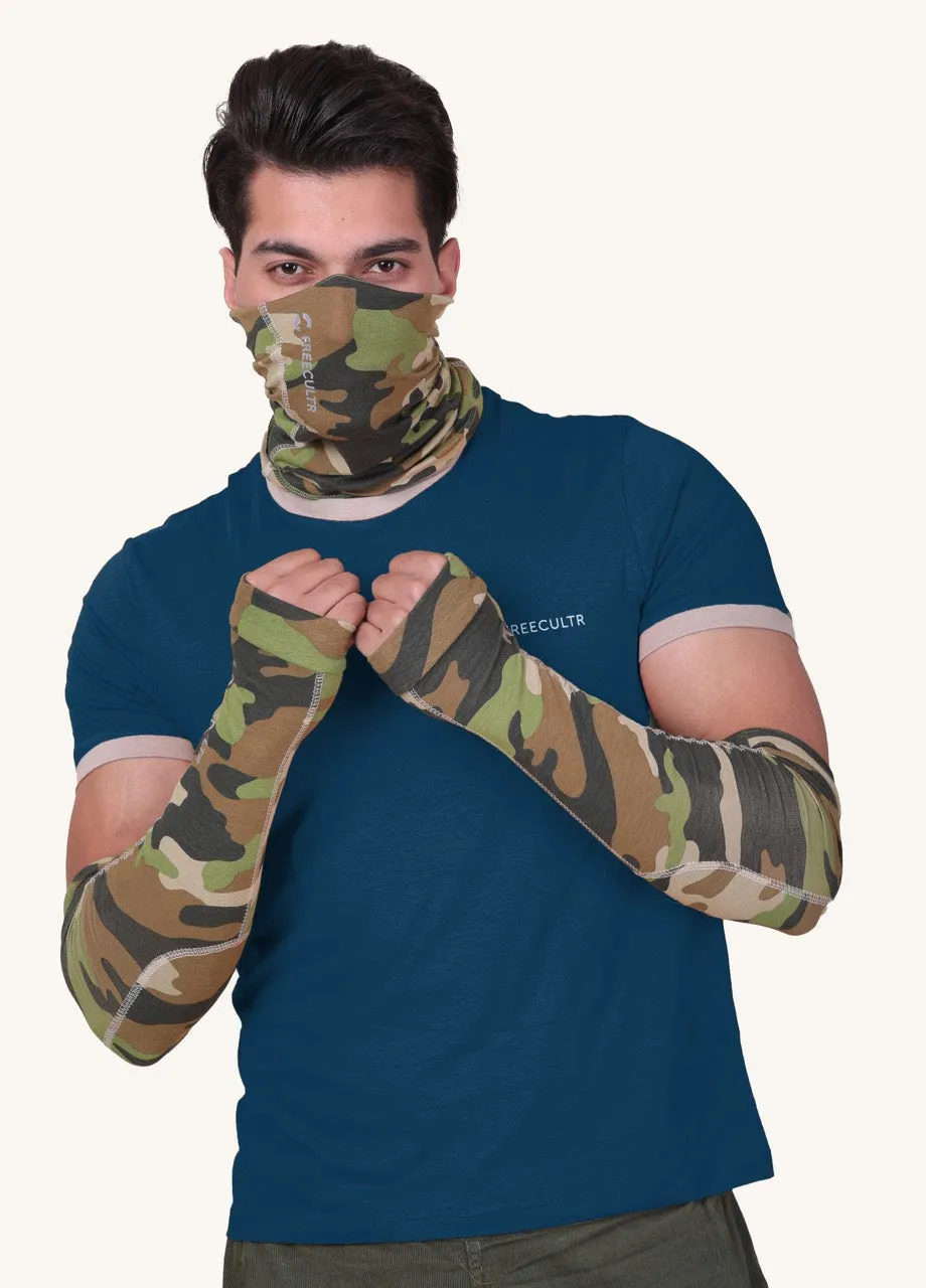 Summers Essential Combo - Crew Neck T-shirt, Arm Sleeves & Bandana Mask