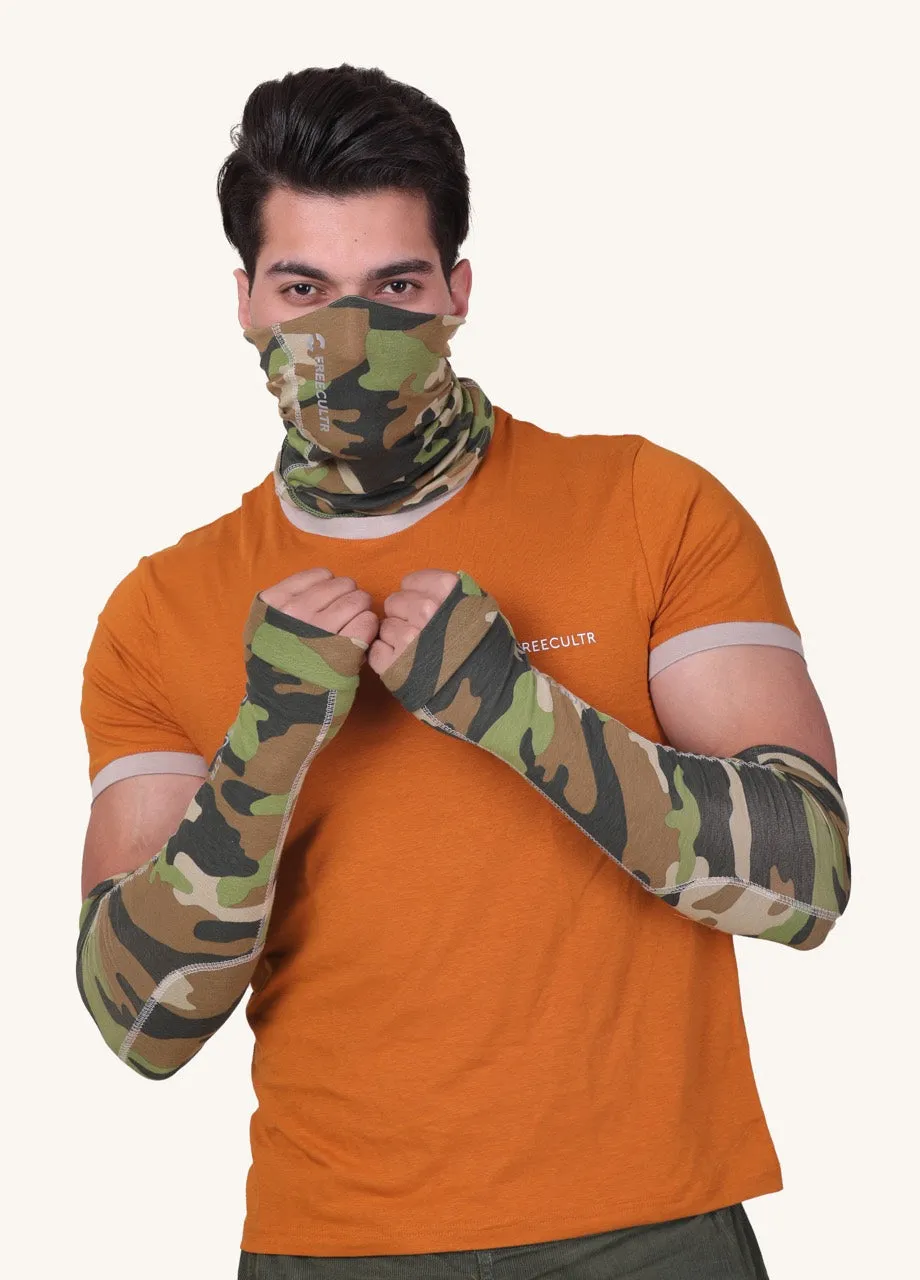 Summers Essential Combo - Crew Neck T-shirt, Arm Sleeves & Bandana Mask