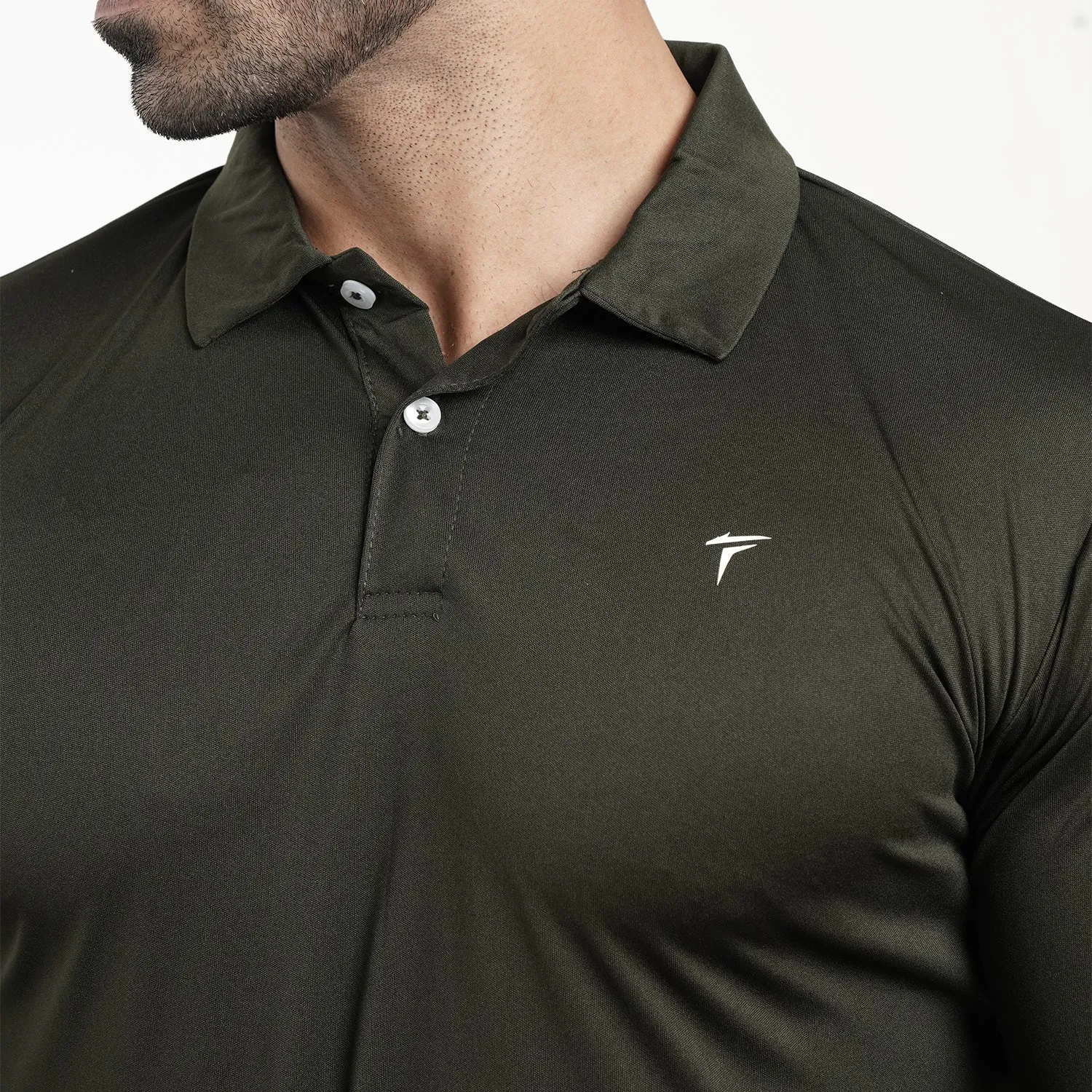 Tf-Full Sleeve Olive Polo Tee With White Back Panel