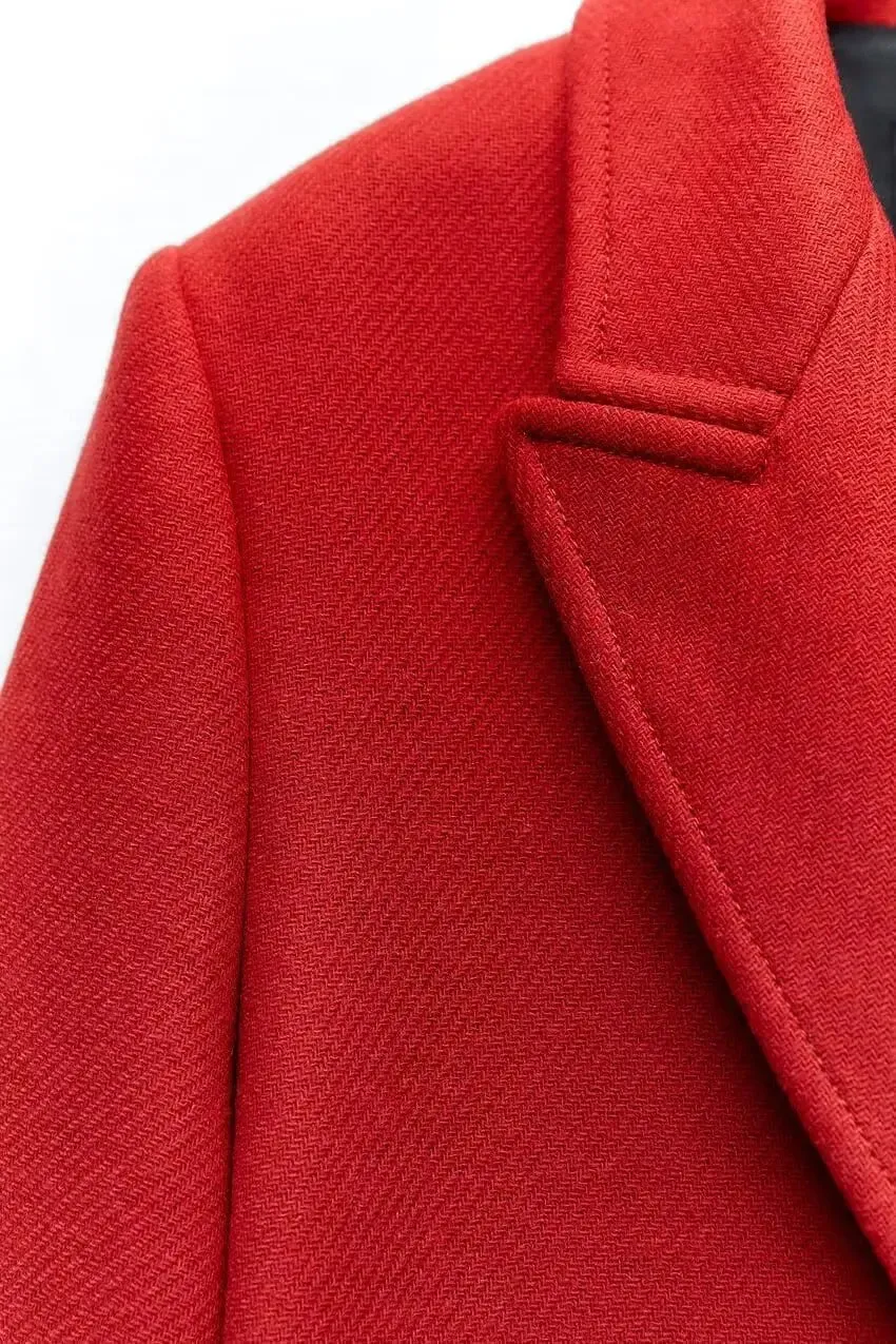 Winter Thick Windbreaker Red Long Blended Button Woolen Loose Retro Coat